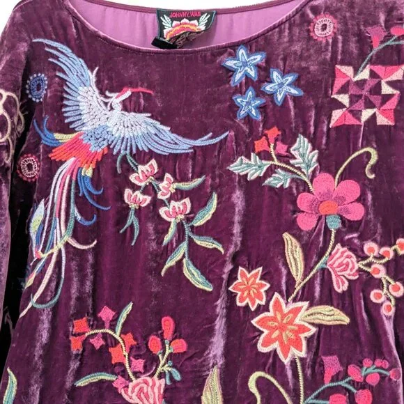 Johnny Was Nikkola Purple Velvet Boatneck Embroidered Blouse Size S - Picture 6 of 9